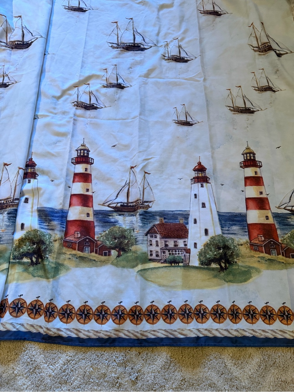 Vintage Lighthouse fabric shower curtain